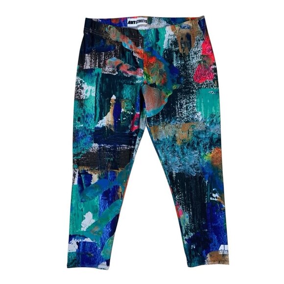 Art From The Streets Pants - Art From‎ The Streets XL Abstract Paint Print High Waist Stretch Leggings Bold